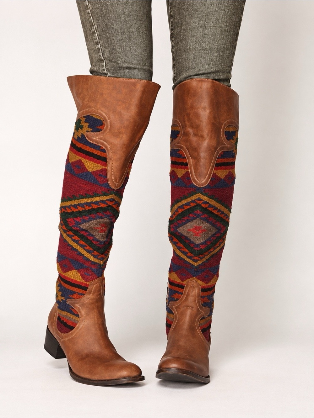 FREEBIRD by Steven Cabal Aztec Blanket Leather OTK Western Boots Tan 7
